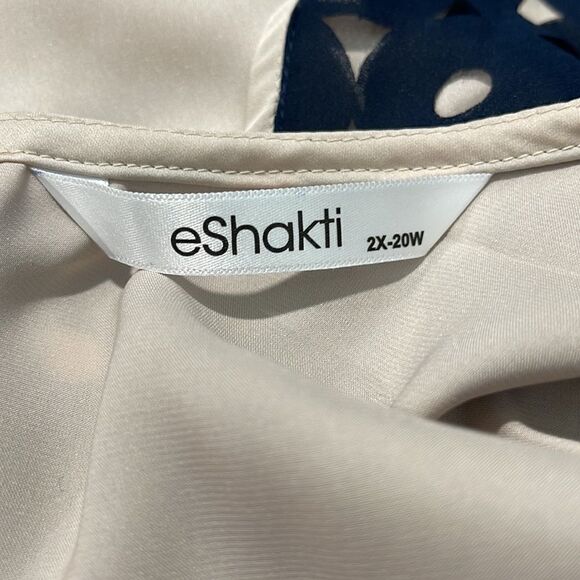 𝅺eshakti Navy And Tan Circle Cut Out Sleeveless Fly Away Top Sz 2X-20W - Picture 13 of 14